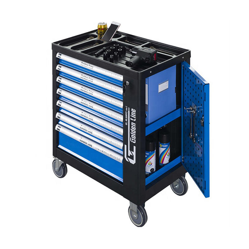 GL3307 Seven Drawers Classic Tool Cabinet Rolling Tool Trolley With Side Tray