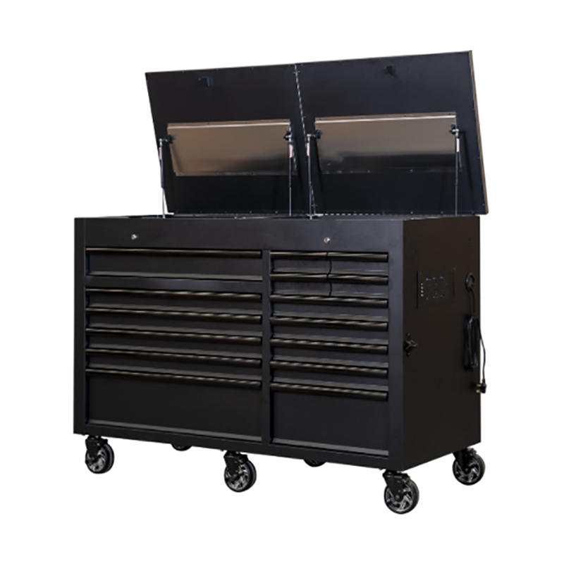 GL4015 Black Garage Multi Functional Trolley Stainless Workbench With 15 Drawers